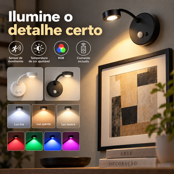 Luminária de Parede GGbingo com Sensor de Movimento LED