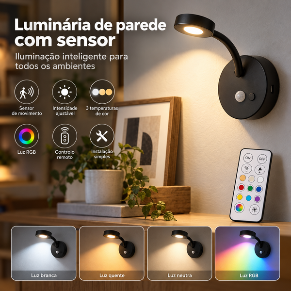 Luminária de Parede GGbingo com Sensor de Movimento LED